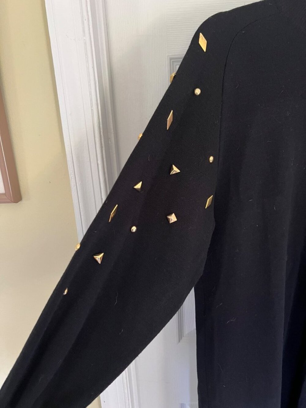 Vintage Arthur Kohler Tricoville Black Wool Blend Dress Sweater Gold Studded 18 - Picture 3 of 11